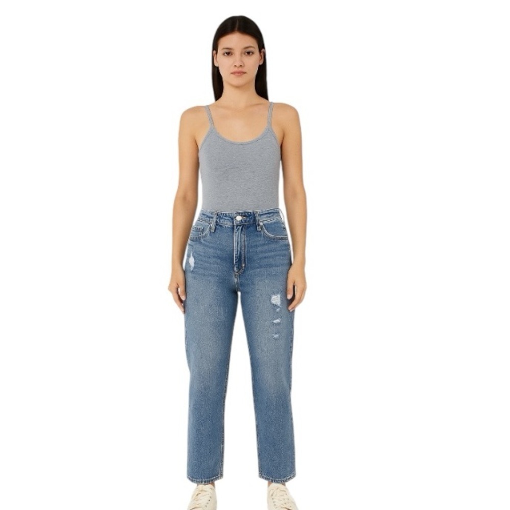 KanCan Maurices Distressed High Rise Porkchop Pocket Straight Jeans Size 28